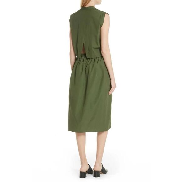 VINCE Cedar Green Rope Belted Cutout Back Utility Midi Dress - Picture 6 of 16